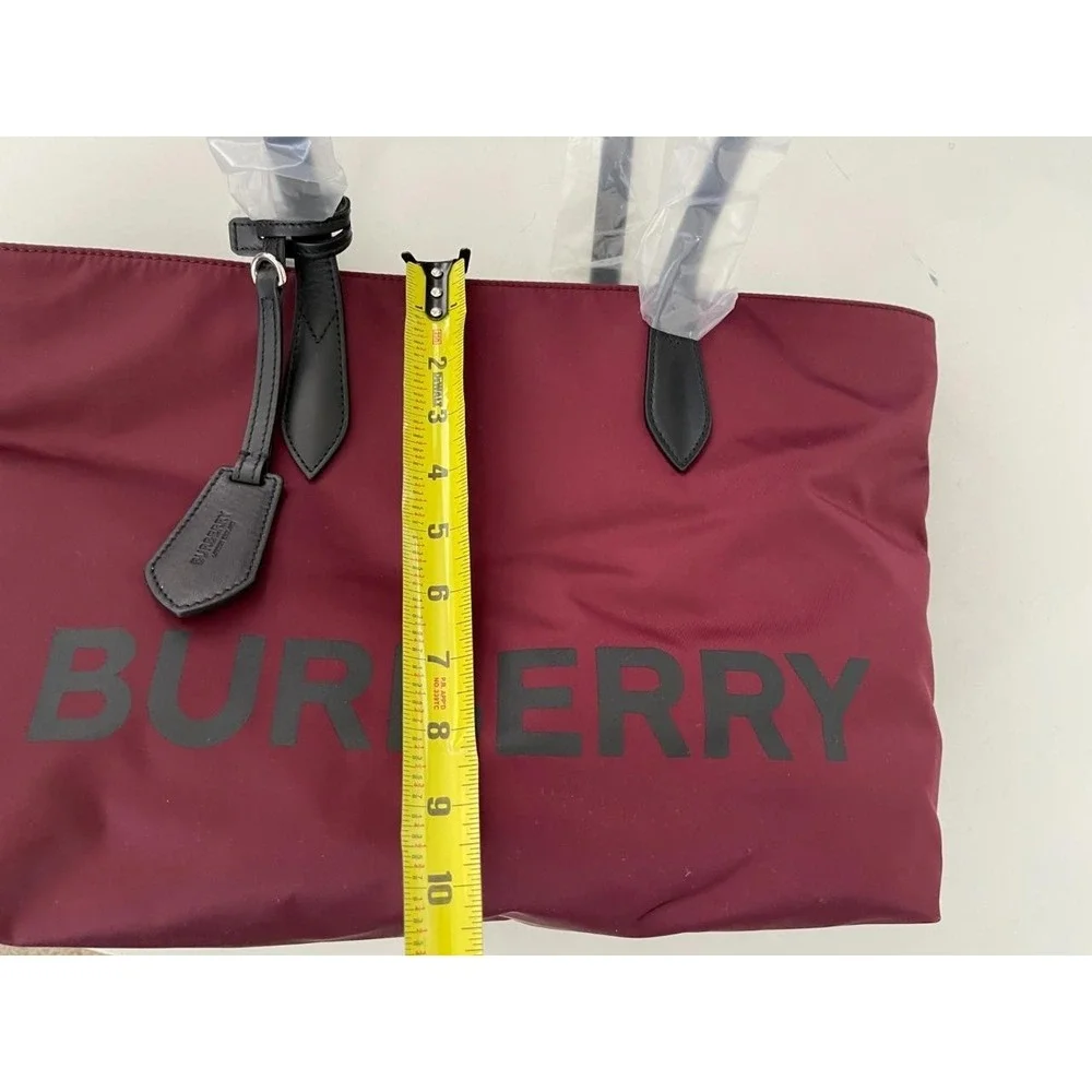 Burberry LL MD Nylon and Leather Tote Bag, in Dark Red, Made‎ in Italy